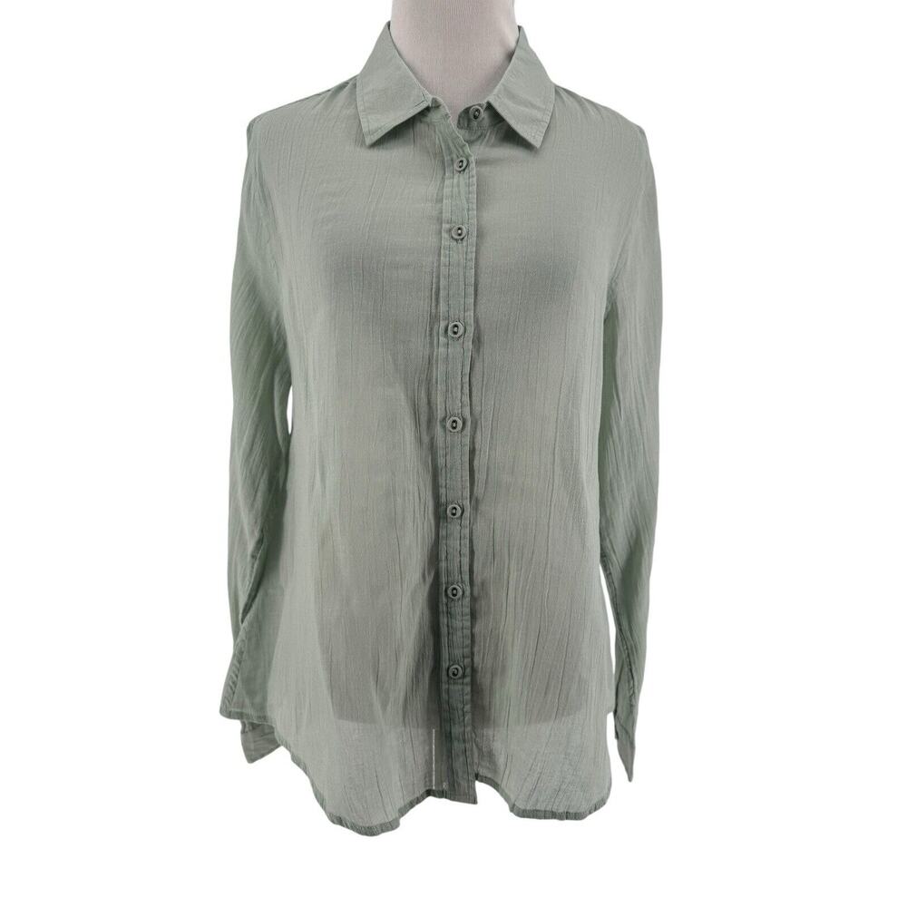 April Cornell Women's Light Green Long Sleeve Button-Up Cotton‎ Shirt Size Small